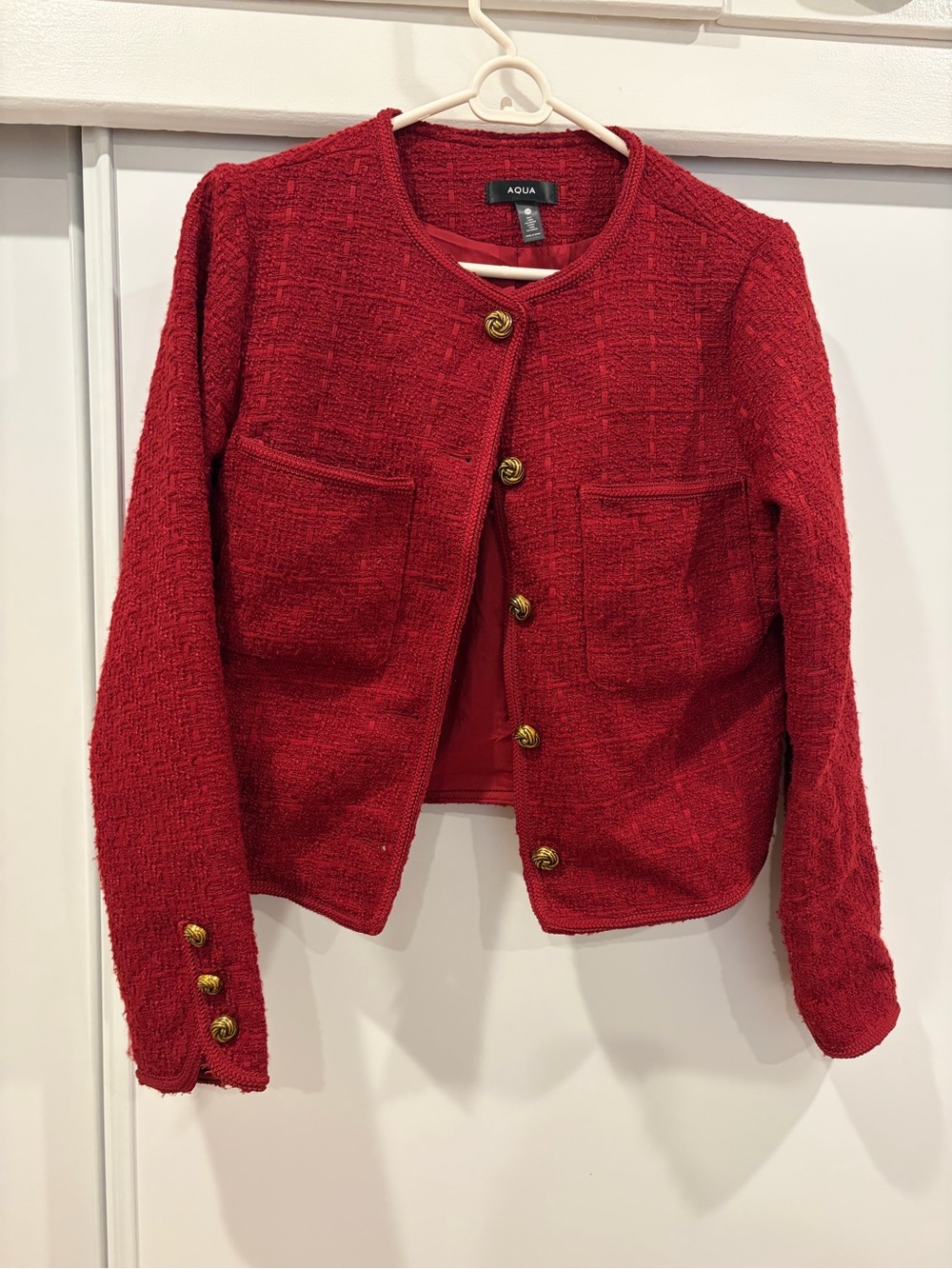 Aqua Red Tweed Button-Front Jacket - Picture 2 of 4